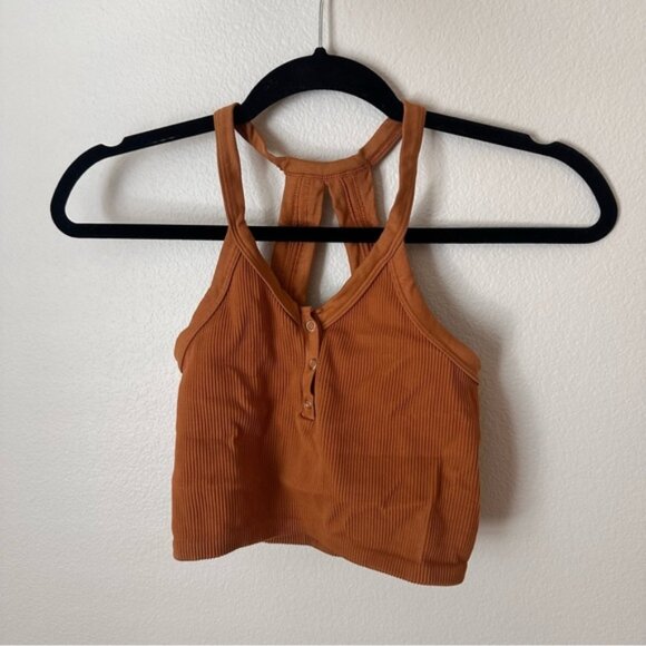 Free People Movement Small Free Throw Ribbed Henley Crop Racerback Tank Top - Picture 1 of 3